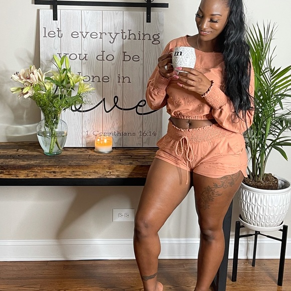 Peach Long Sleeve Two Piece Lounge Set - Picture 8 of 11